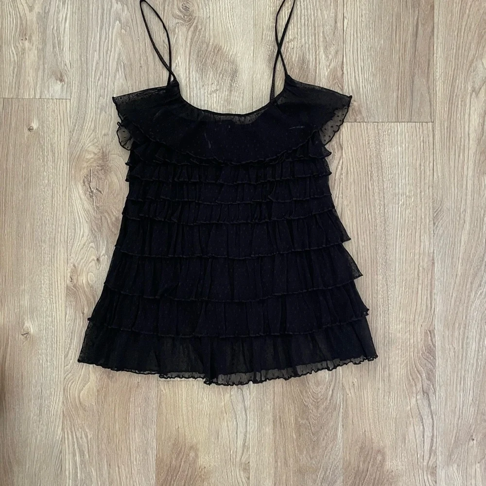 Mesh Black Ruffled Top - Picture 3 of 4
